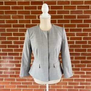 NWT Ann Taylor‎ Petite Size 4P Gray Button Up No Collar Blazer Suit  MSRP$160